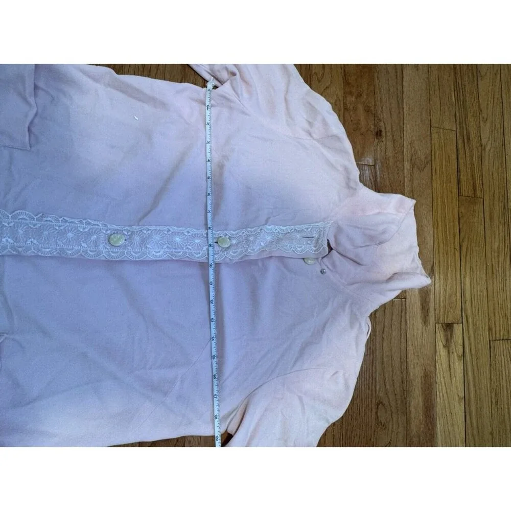 Vintage Sears Pink House Coat Robe Nightgown Lace Pearl Button Front‎ Size Small